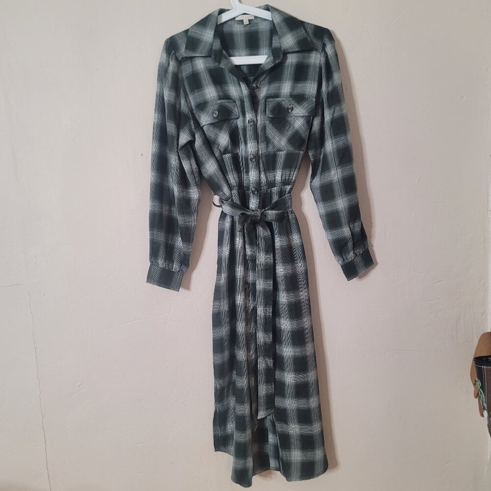Kate & Sam boutique green plaid long sleeve dress - never worn - size Small